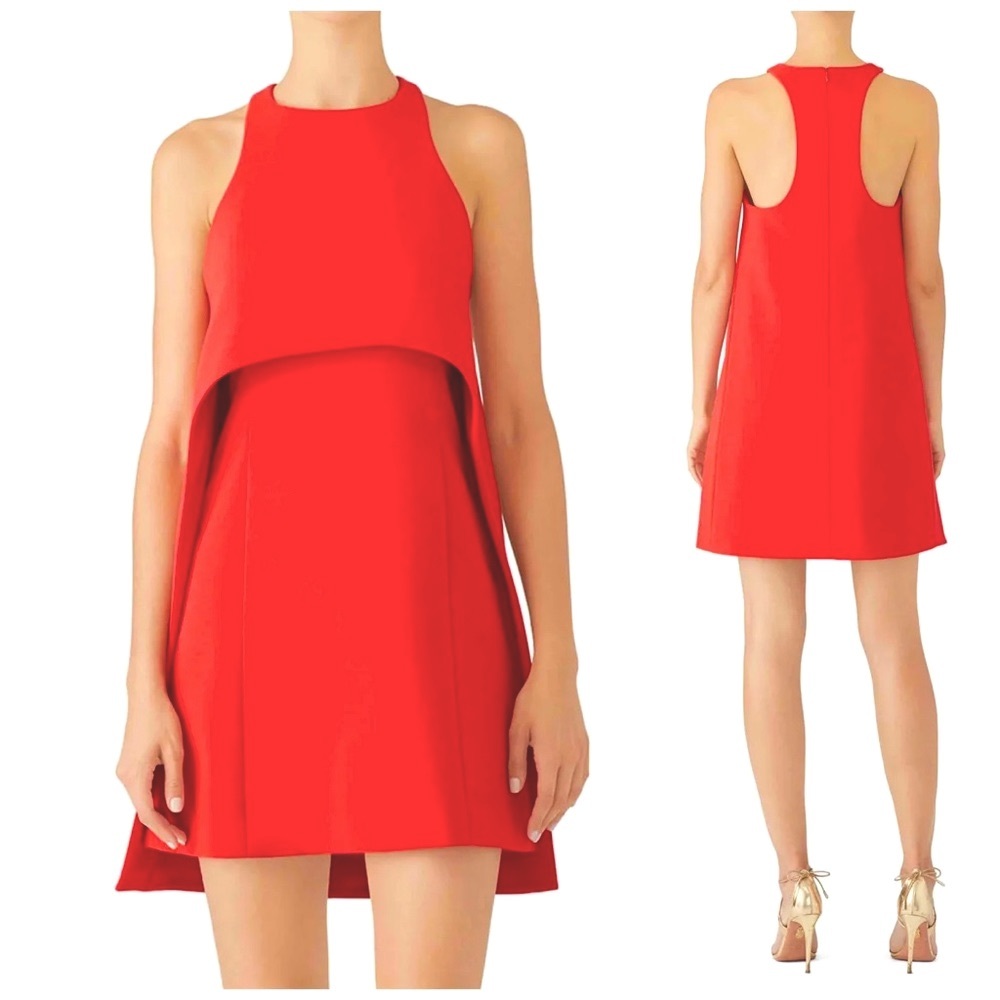 KaufmanFranco Red Cape Double Layer Sleeveless Cocktail Dress size 6 8 10